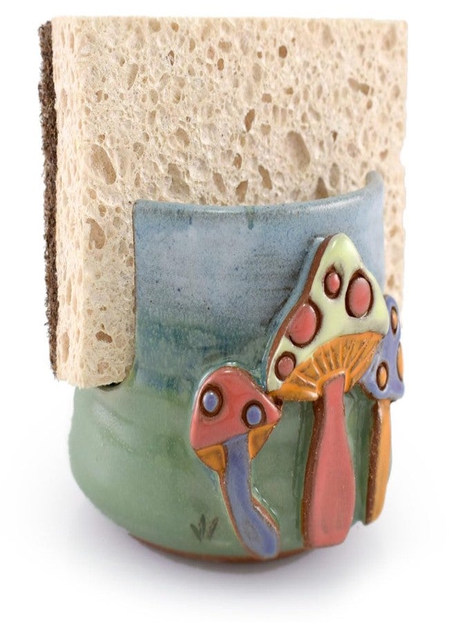 Modern Artisans American Handmade Pottery Kitchen Sponge Holder, Enchanted Mushrooms Motif - Image 2
